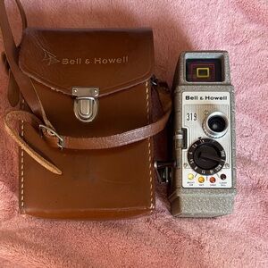 Bell & Howell Vintage Gray Camera with Brown Case